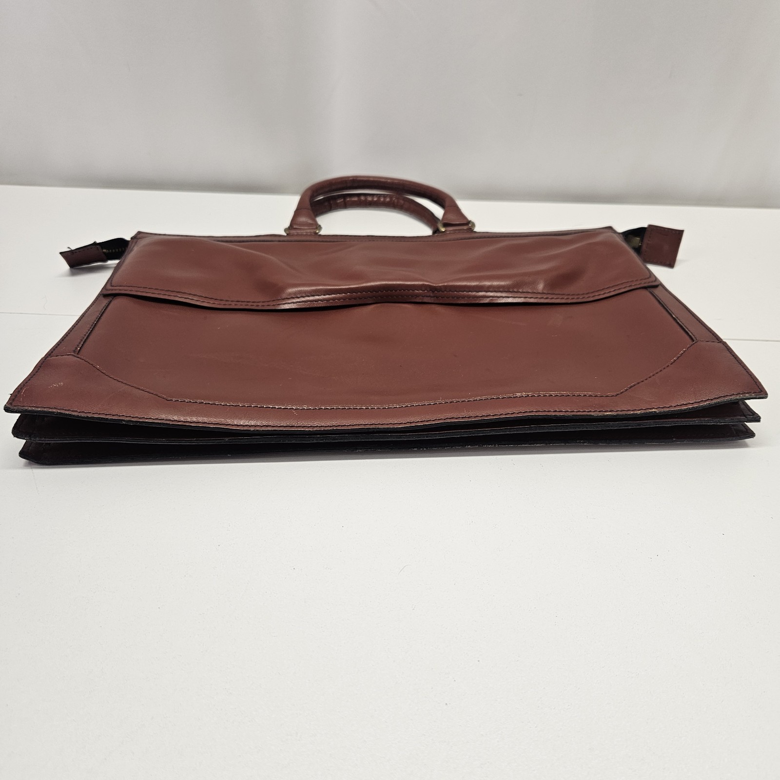Mid Century Modern Briefcase Twin Handle Grip Burgundy Faux Leather Career Retro