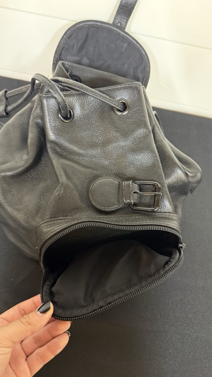 Harley-Davidson Black Drawstring Backpack w/ Buckle Zip, Pockets, Biker