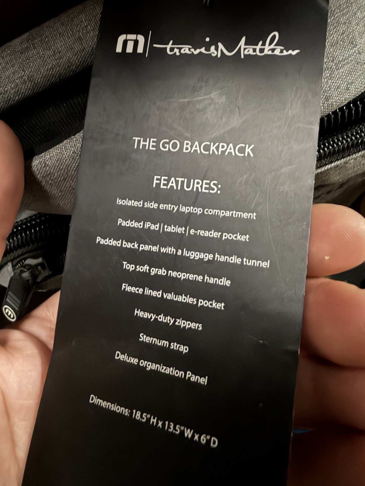 Travis Mathew The Go Laptop Backpack Gray Fleece Lined 12.5″x19.5″x6″