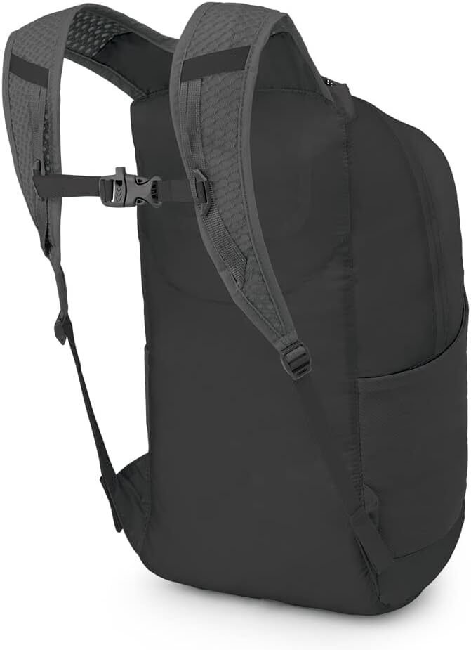 O S Black Packable Backpack for Organized Travel and Day Trips