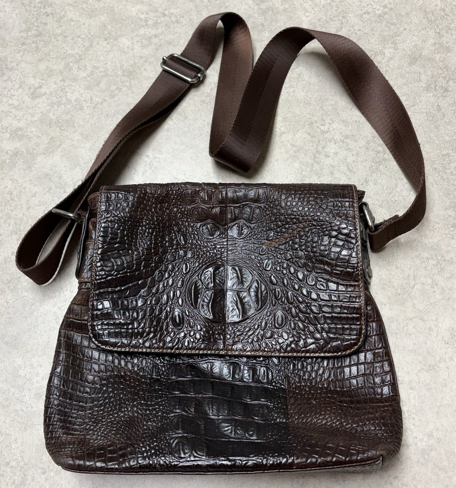 Contacts 100% Genuine Brown Leather Shoulder Bag Crocodile 9×10” Messenger Purse