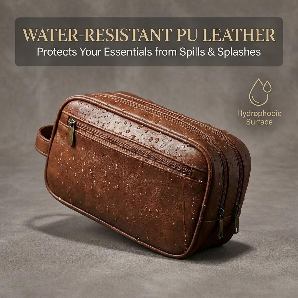 Men’s Toiletry Bag Travel Dopp Kit – double-deck PU Leather Water-Resistant S…