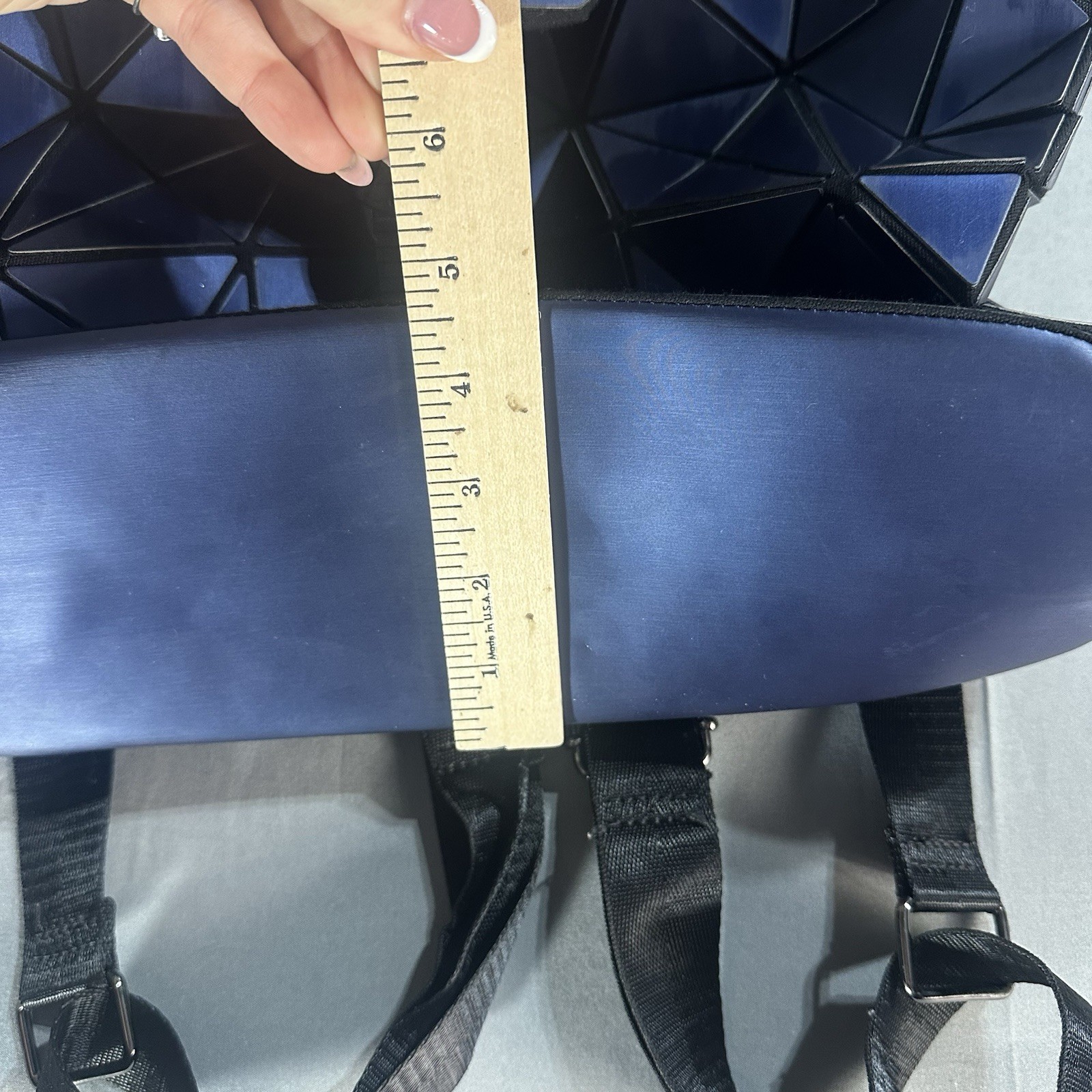 Geometric Prism Backpack Blue Foldable Origami Style Bag Adjustable Straps