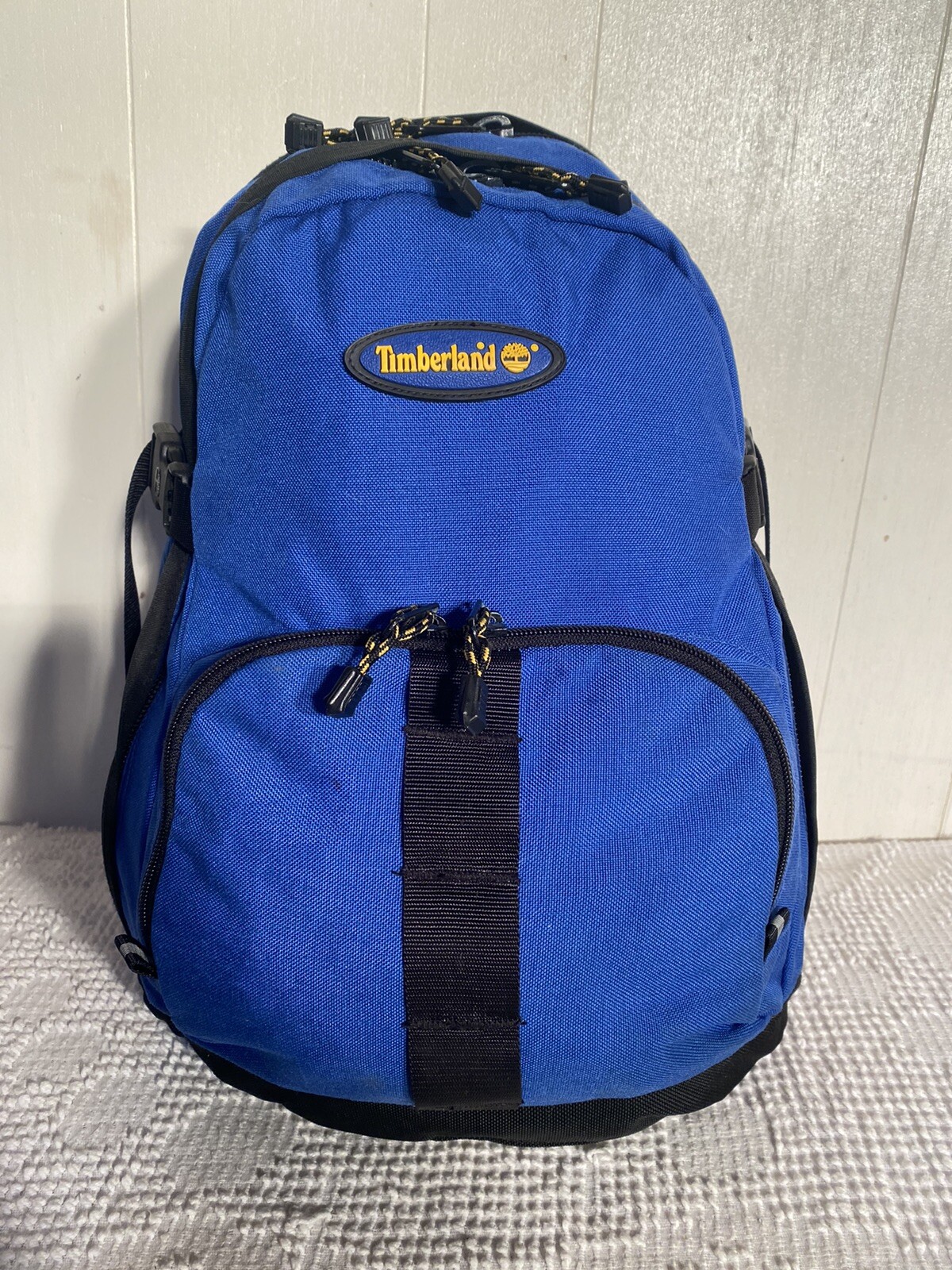 Timberland Black And Blue Backpack Bookbag 3 Pockets 16”x12”10”