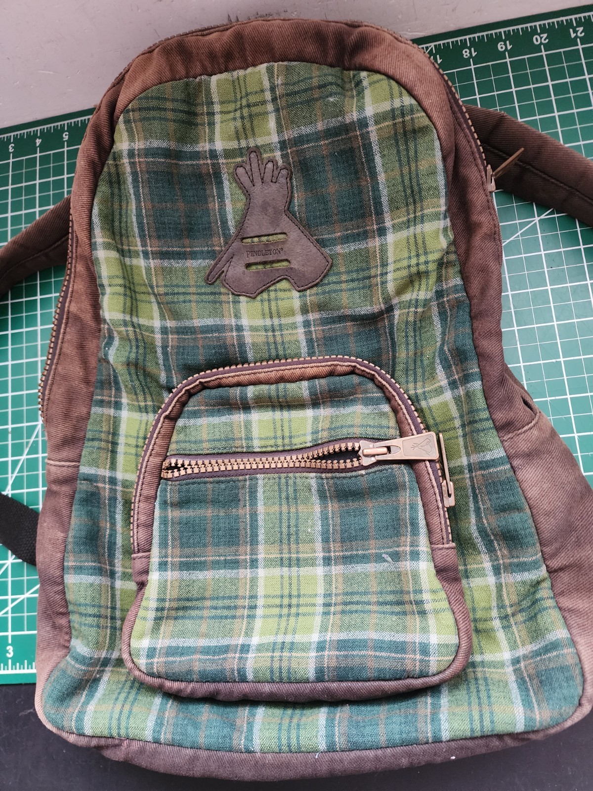 Pendleton Tartan Plaid Wool Backpack w/Leather Handle