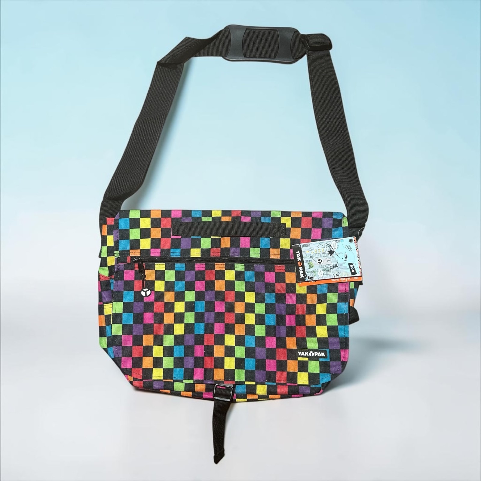 Yak Pak Crossbody Student Messenger Bag Multi-Color Checkerboard Bag NWT!