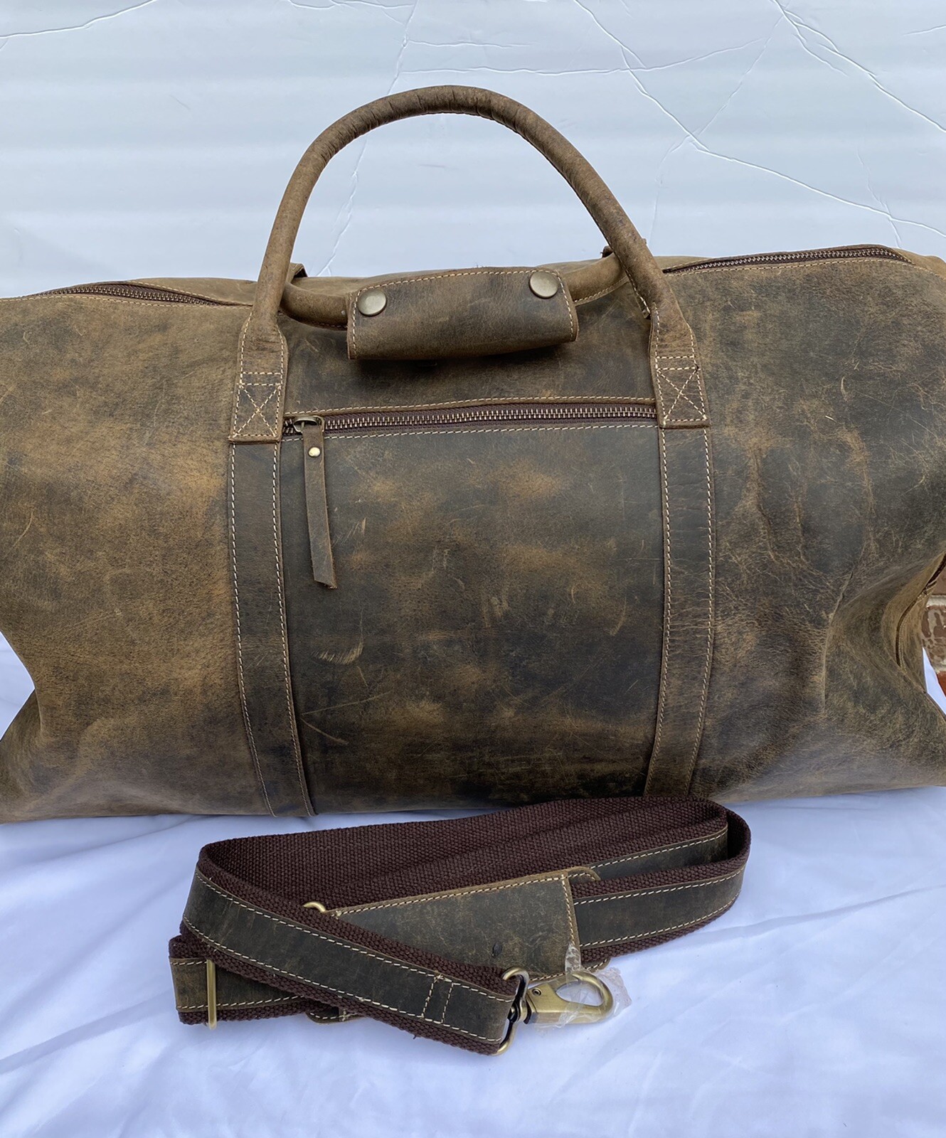 KomalC 24 Inch Leather Duffel Bags for Men and Women Full Grain Leather Travel