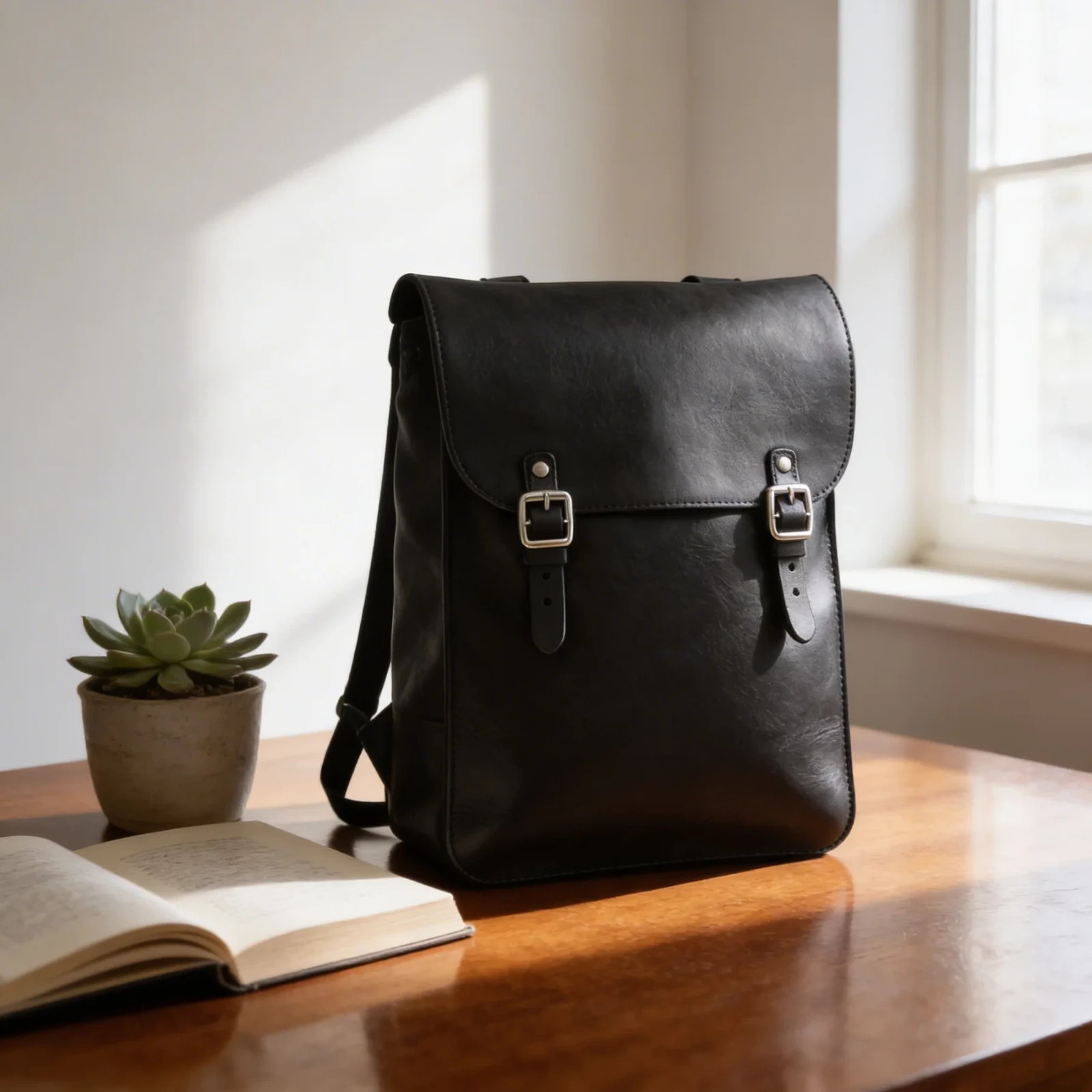 Premium Black Leather Backpack Men’s Laptop Bag Travel Rucksack New
