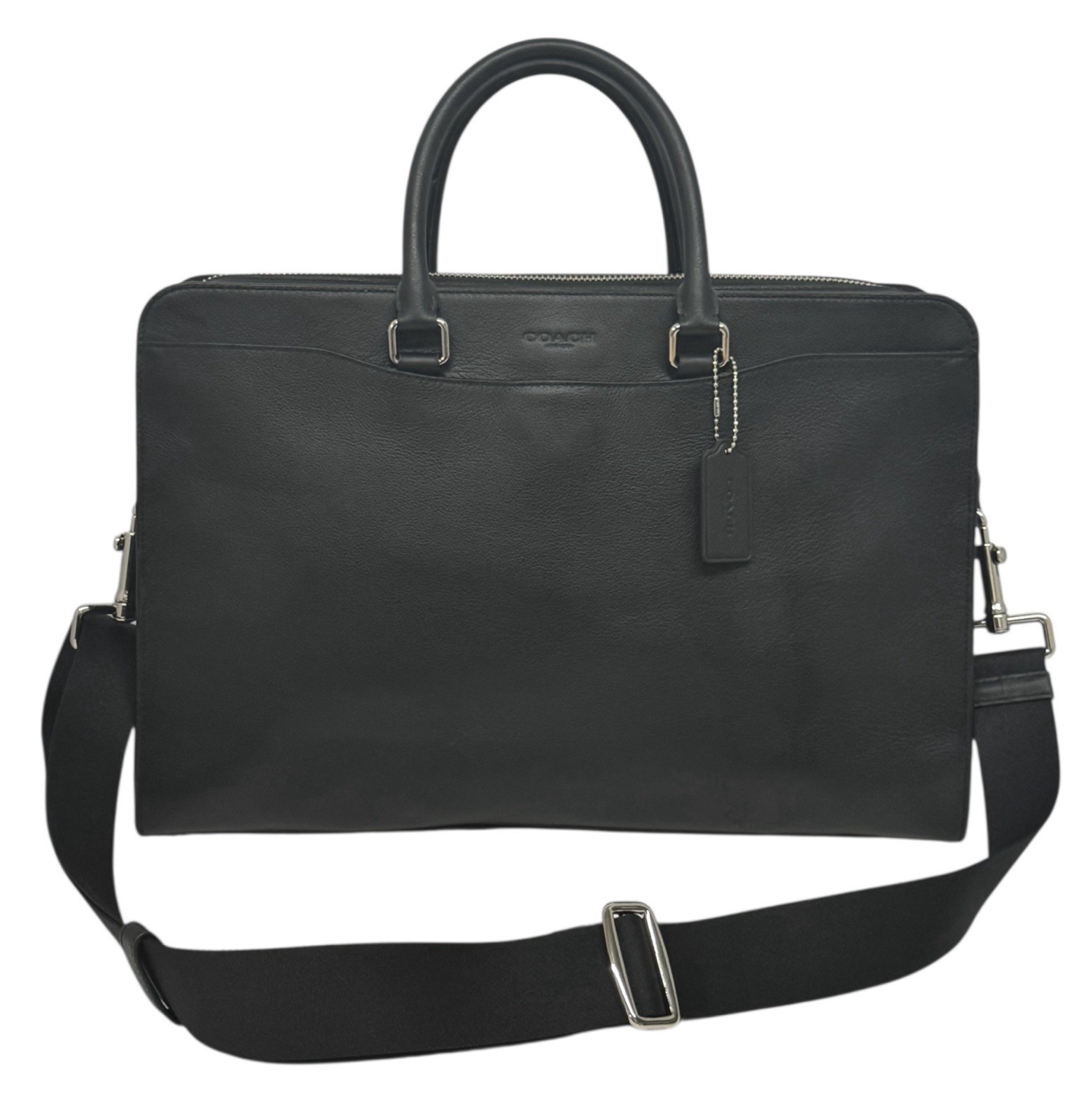 NWT COACH Beckett 2-Way Structured Black Leather Shoulder Business Briefcase New