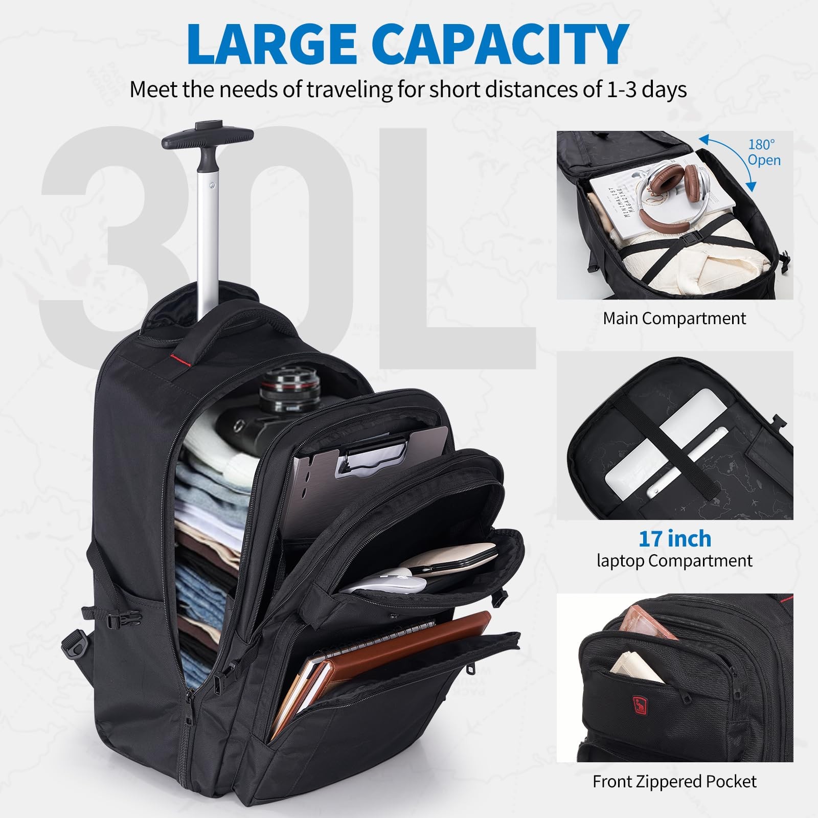 Rolling Backpack, Travel Backpack with Wheels, 17 Inch Laptop Roller Backpack…