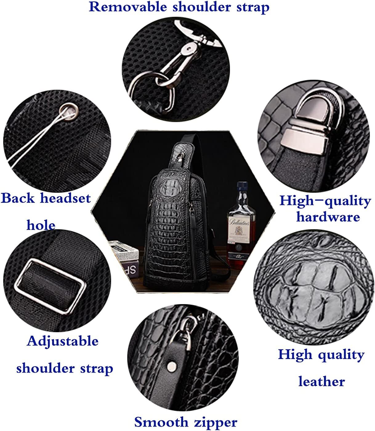Men Luxury Crocodile Pattern Sling Bag Chest Shoulder Daypack Crossbody Bag Gift