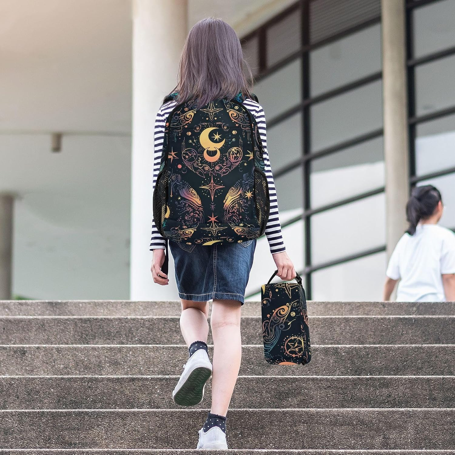 Moon Stars Alchemy Witch Backpack and Lunch Bag Set Back Pack Bookbag Cooler Cas