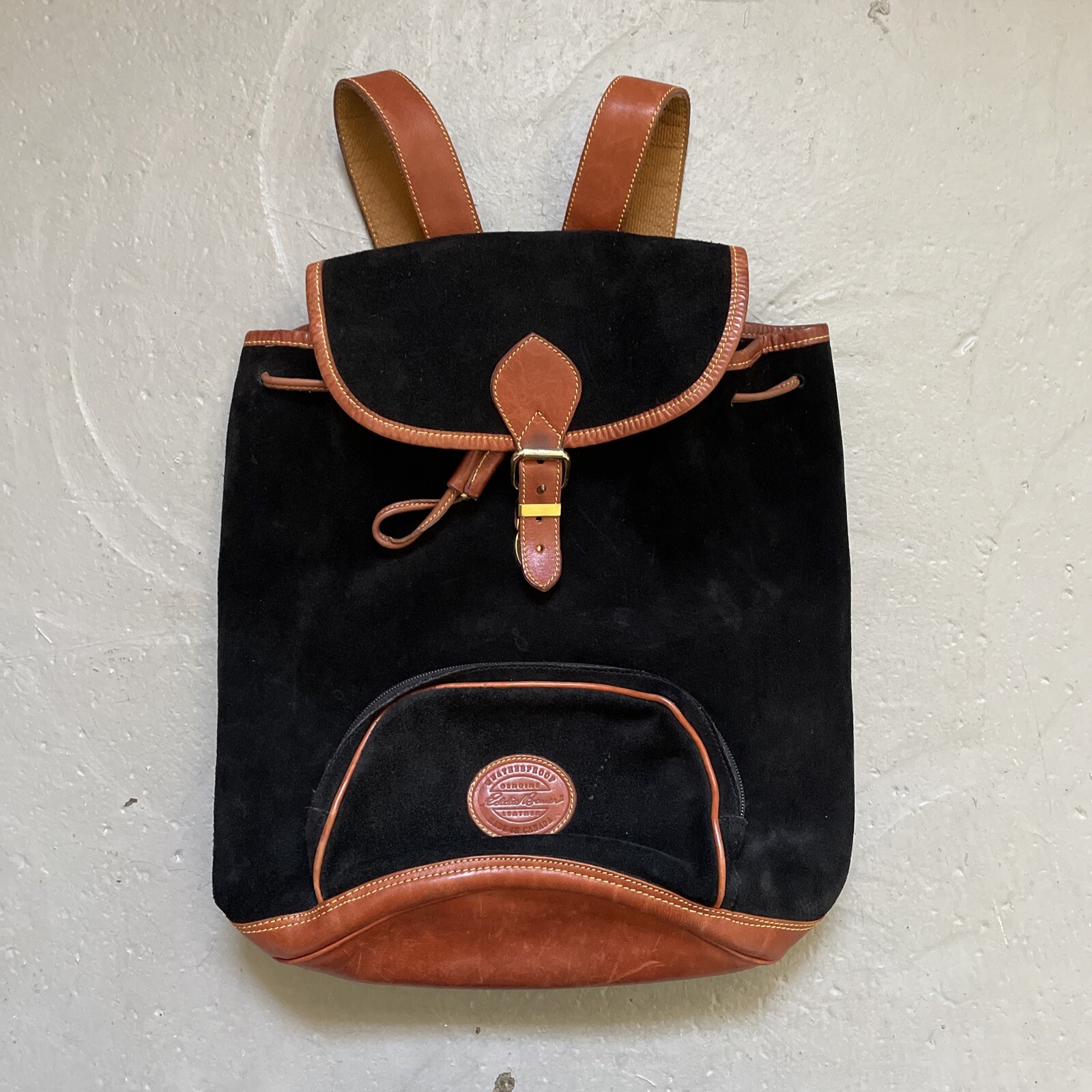 Vintage Eddie Bauer Leather Suede Rucksack Backpack Made In Canada Travel