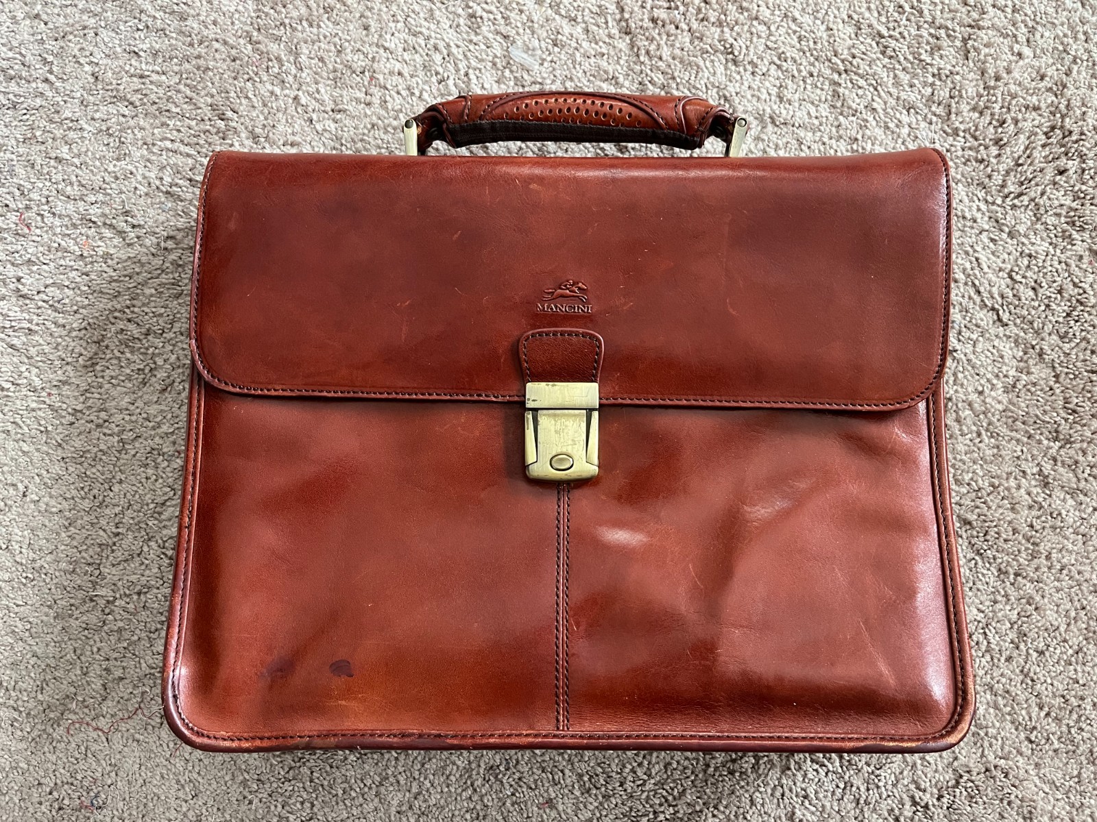 Mancini Cognac Leather Briefcase/Laptop Bag