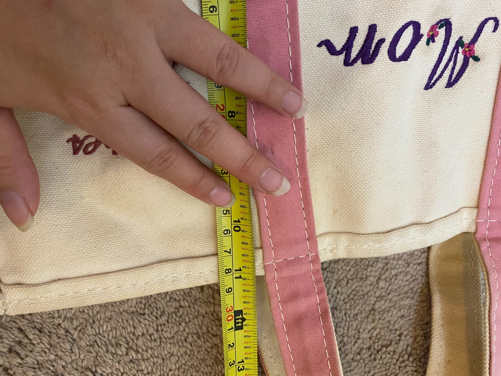 Vintage LL Bean Classic Canvas BOAT AND TOTE ZIPPER Bag PINK WHITE MOM