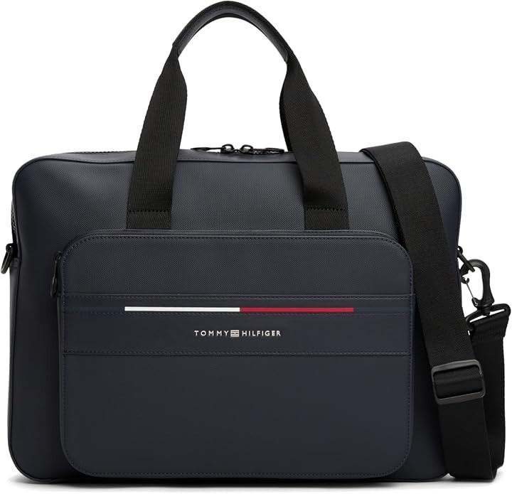 Tommy Hilfiger Mens Foundation Laptop Computer Crossbody Briefcase Bag Navy Blue