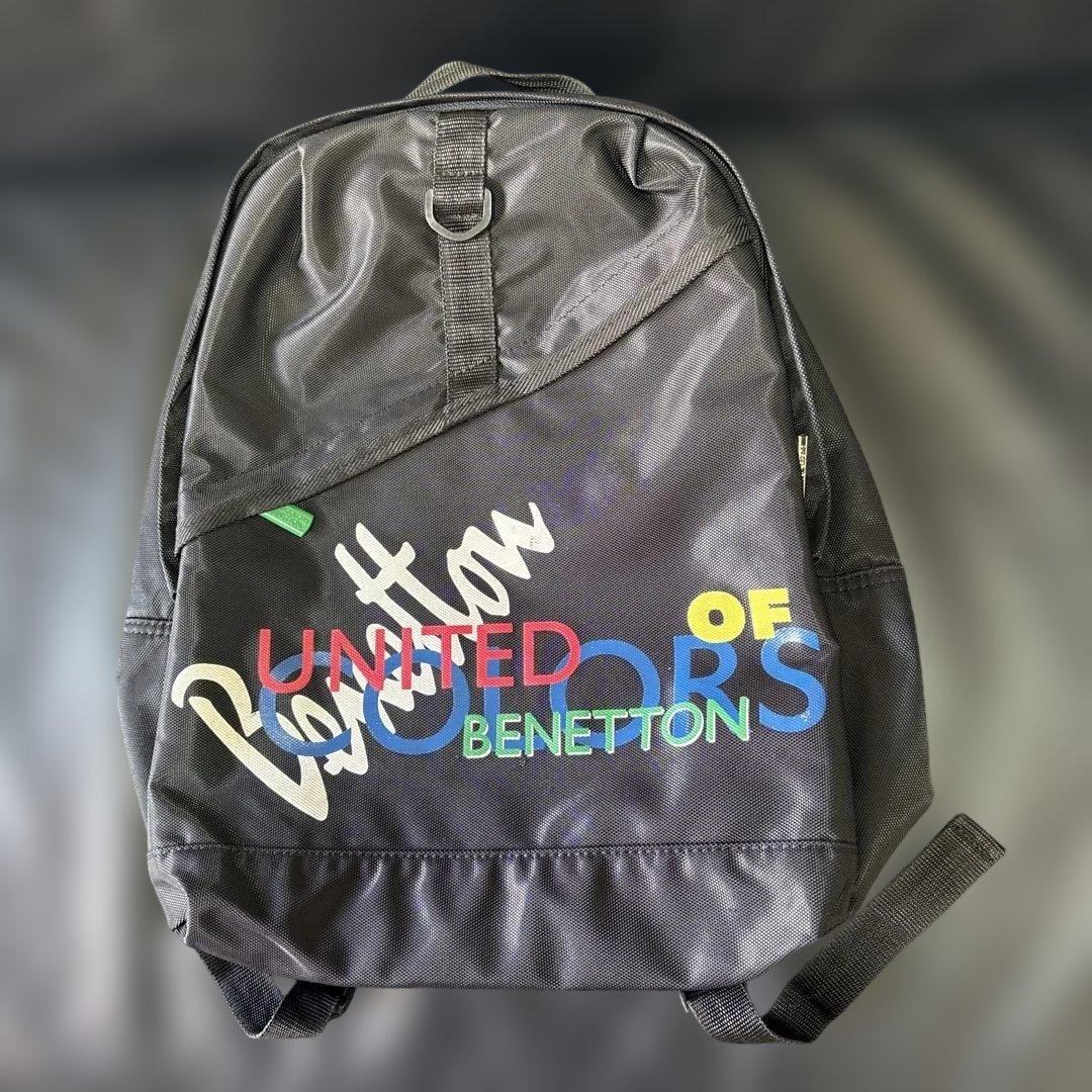 Benetton Vintage Backpack Black 90s Retro Used
