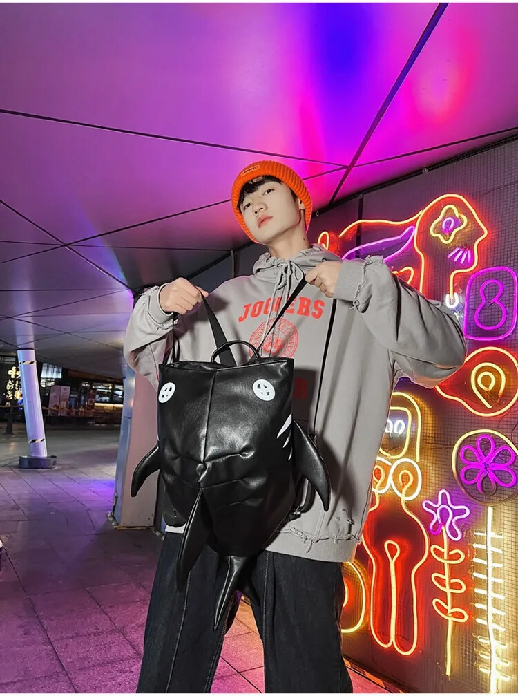 Shark Style Backpack: Waterproof, Leather, Travel, Laptop (Large) 30x22x41CM