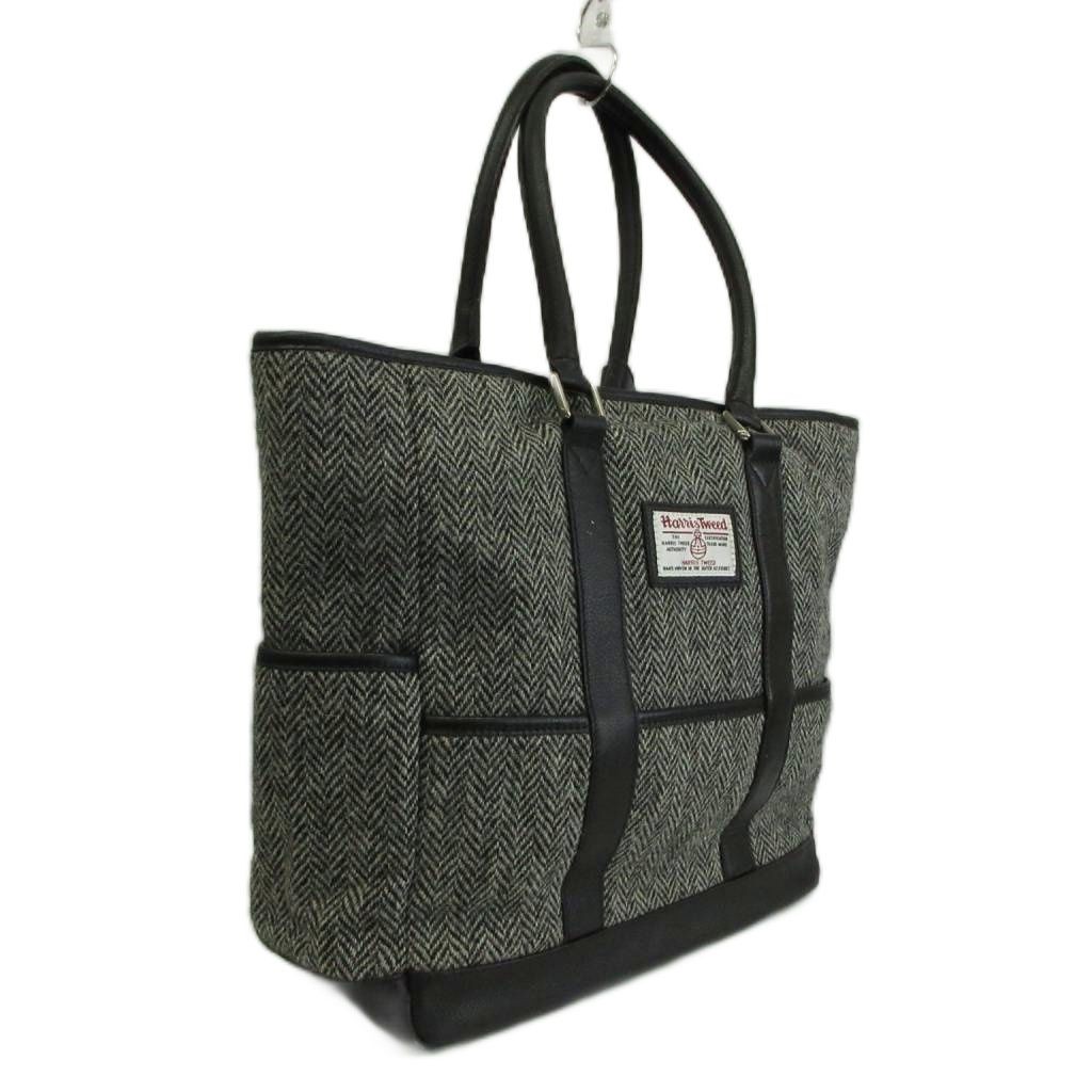 Harris Tweed Black Tote Bag Men’s Tweed Herringbone AB Condition 16×12.5in