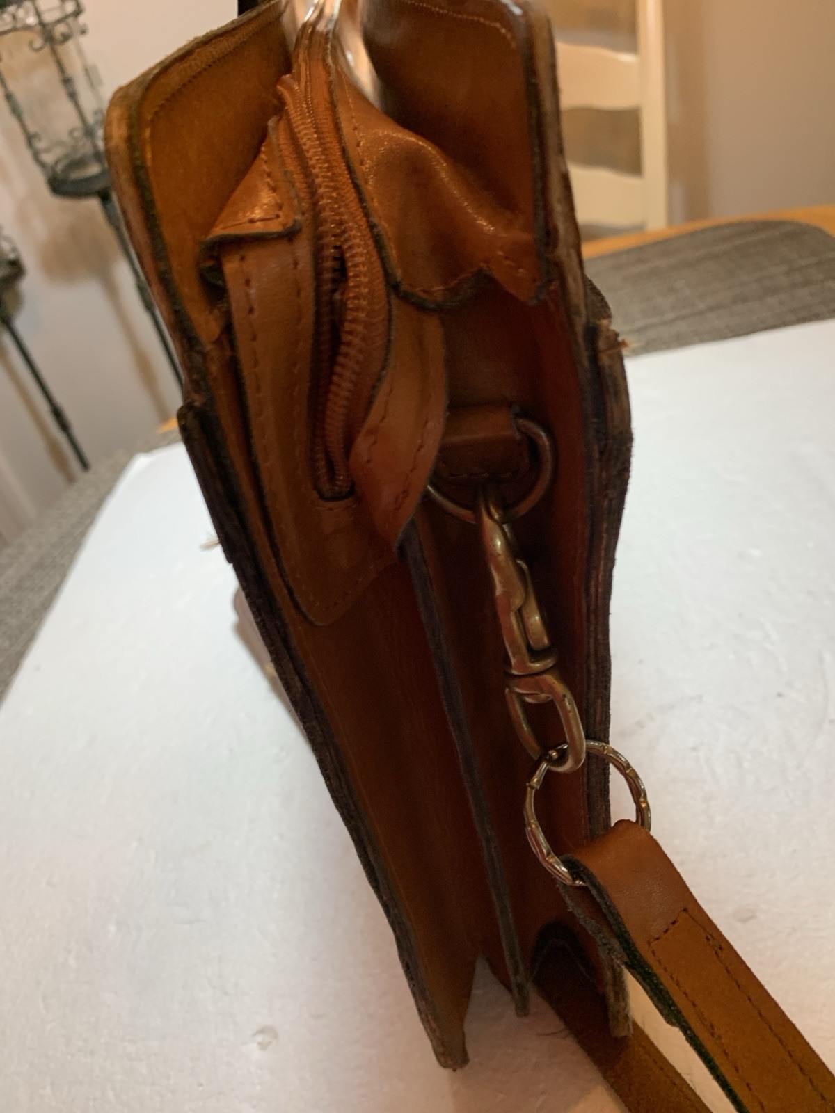 Brown Leather Briefcase Laptop VTG Zip Hipster Softside