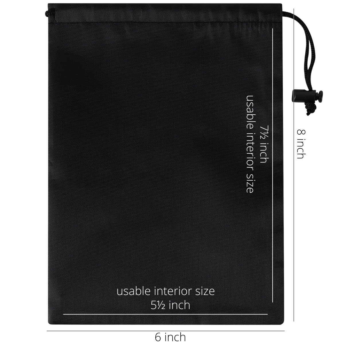 Drawstring Bag with Toggle – Nylon Cinch and Ditty Pouch – Six Pack (Black, 6 x