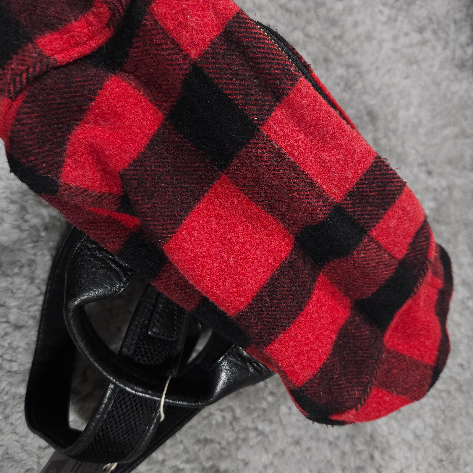 READ Mcq by Alexander Mcqueen Red Black Buffalo Plaid Wool Leather Backpack