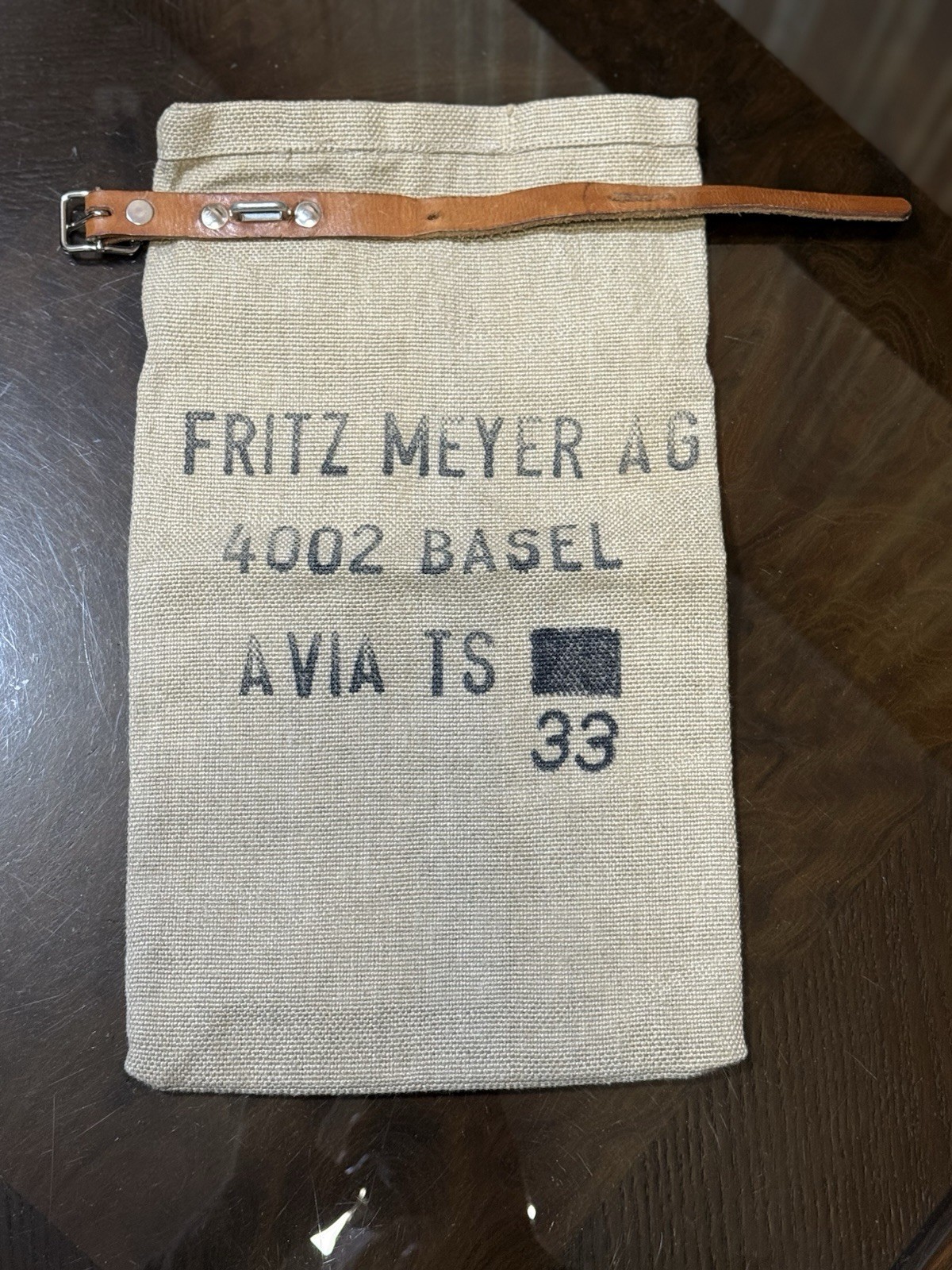 Vintage Swiss Industrial Heavy Coarse-Woven Linen Bag Fritz Meyer AG Basel AVIA