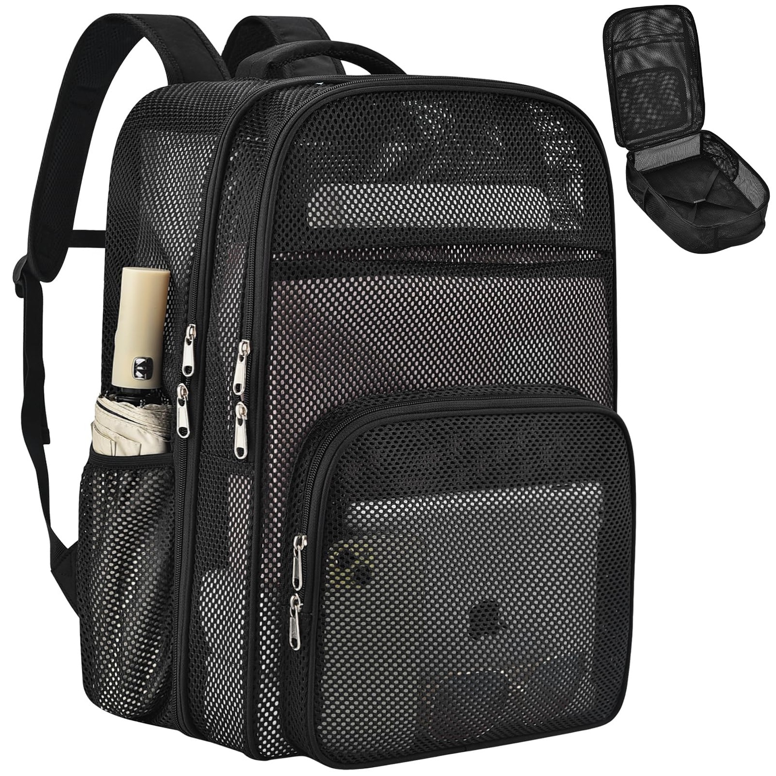 Black Mesh 19 Inch Large Heavy Duty Lightweight School Backpack