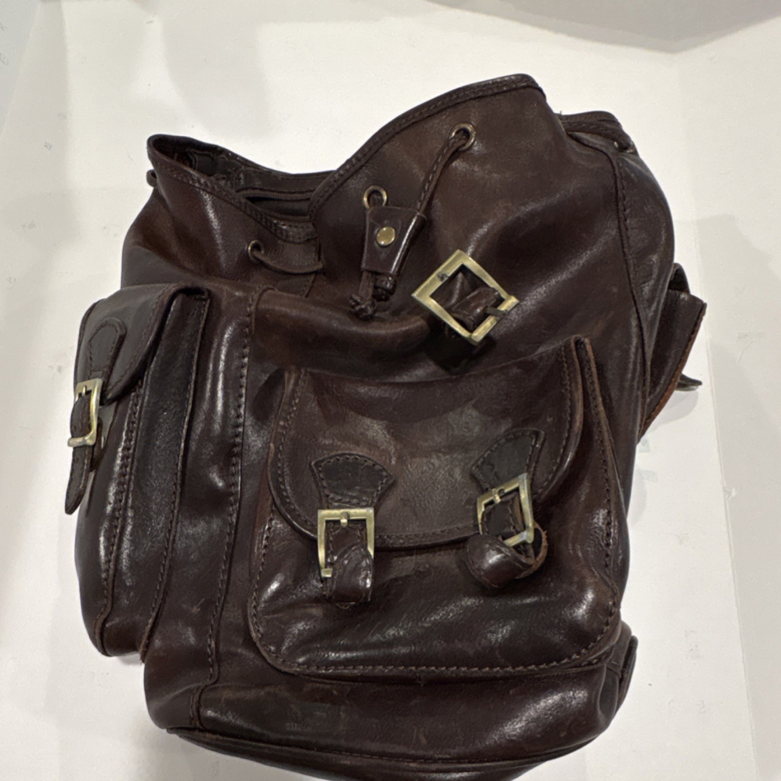 Brown Italian Backpack with Buckle, Drawstring, Zipper Closures, Casual Travel