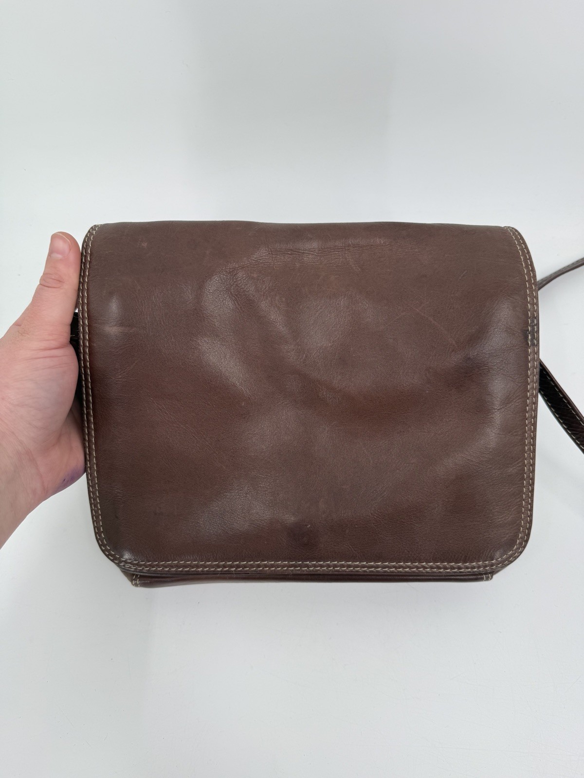 CHAOS Rust Brown Leather Medium Messenger Bag Organizer Office Commute Travel