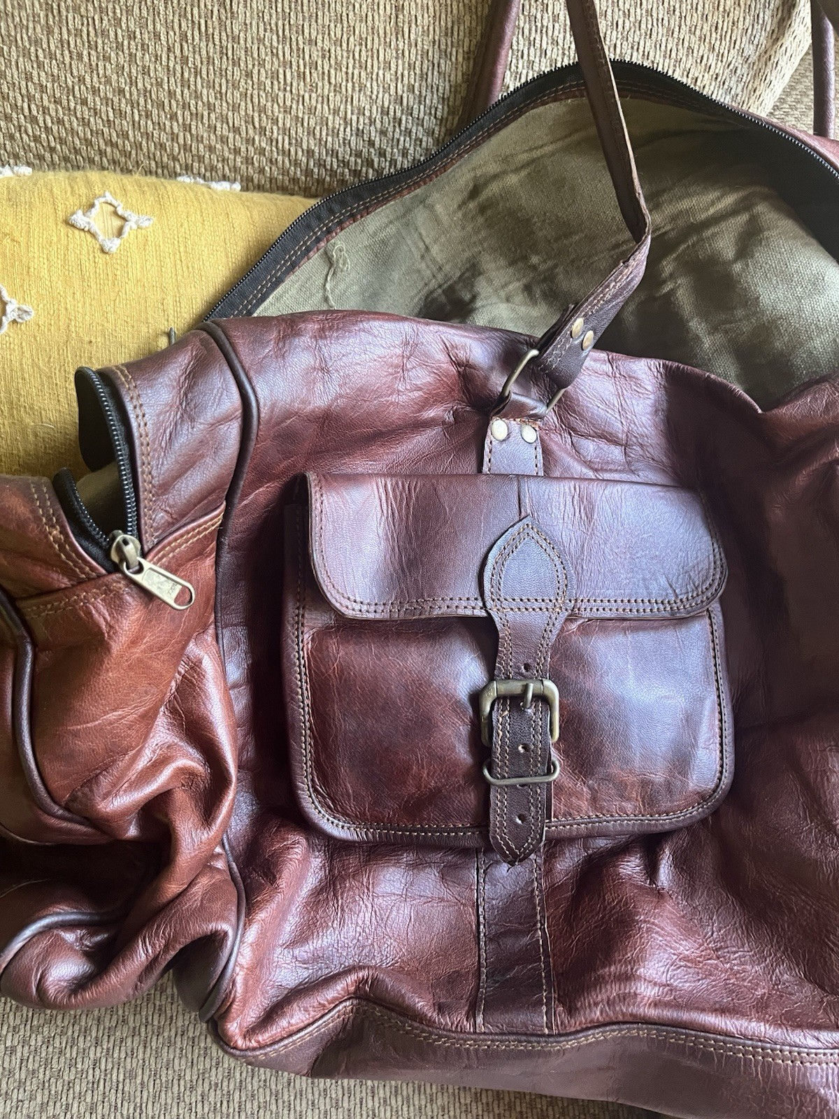 30″Men’s Genuine Leather luggage gym weekend overnight duffle large vintage bag
