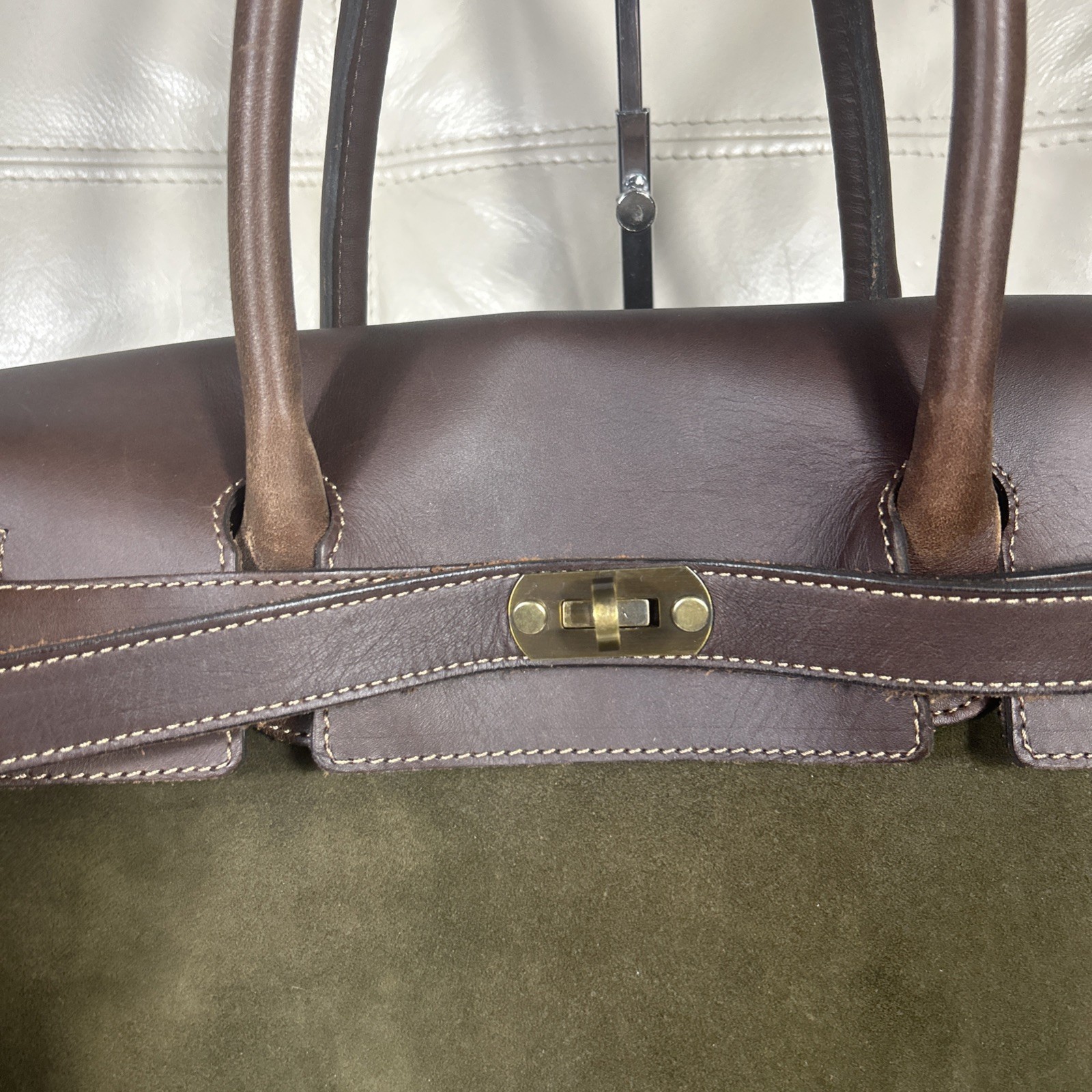 Weekender Overnight Bag Suede Green Brown Crossbody Argentina Free Ship!Rare!