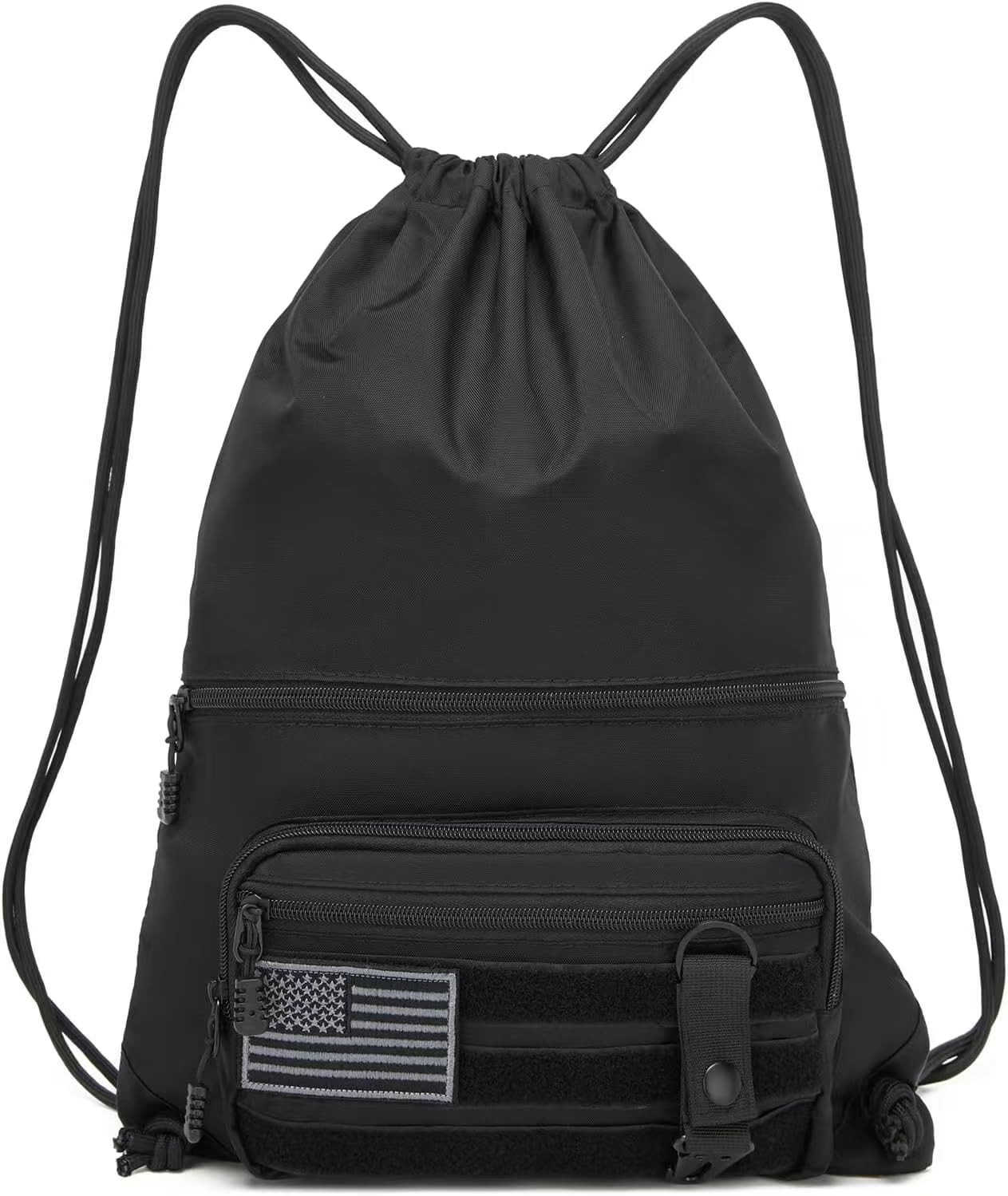 seyfocnia Drawstring Backpack Tactical String Bag with Zipper Pockets Waterpr…
