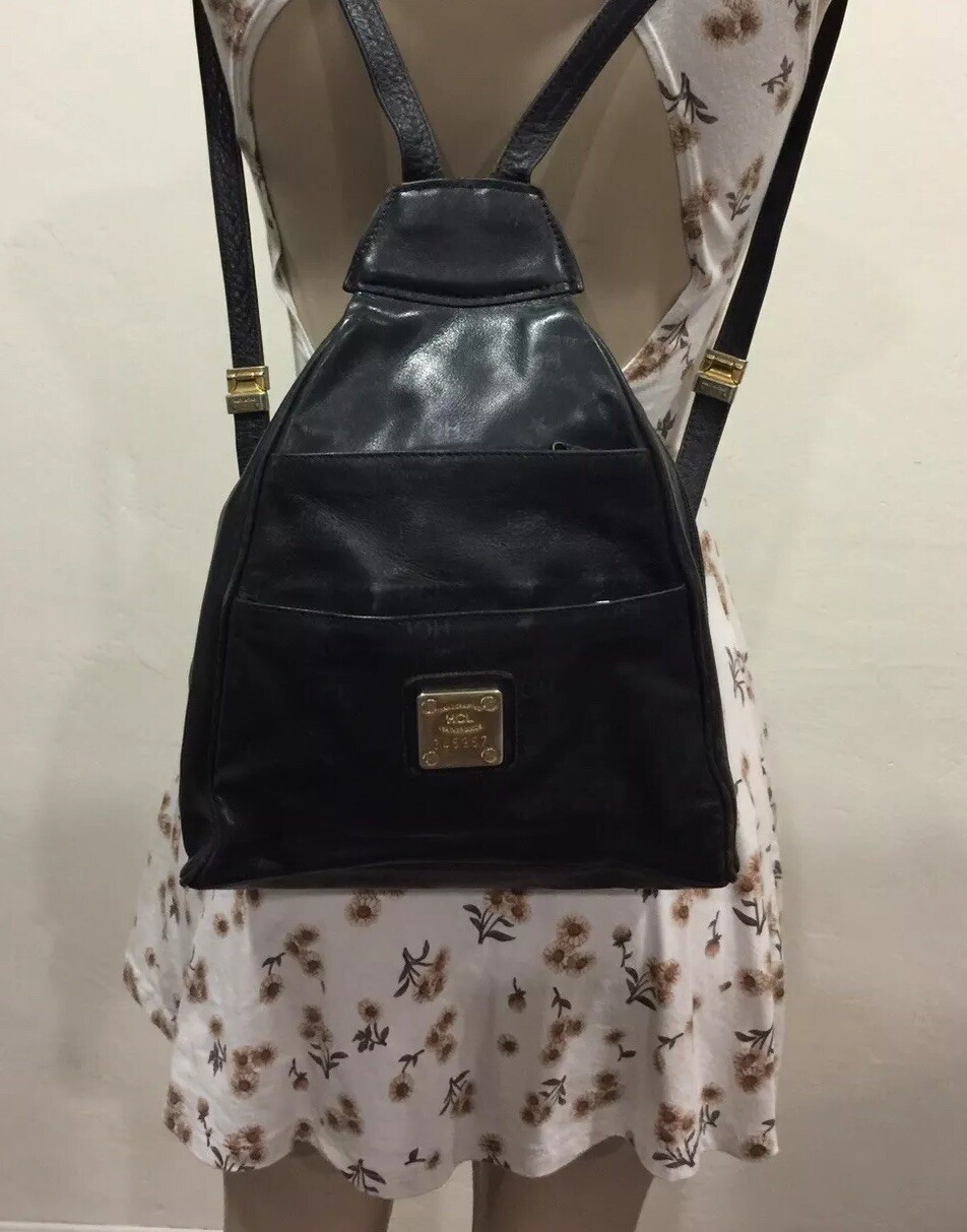 VTG❤️ Rare HCL Germany Triangle Backpack Made In Spain Black Leather EUC!