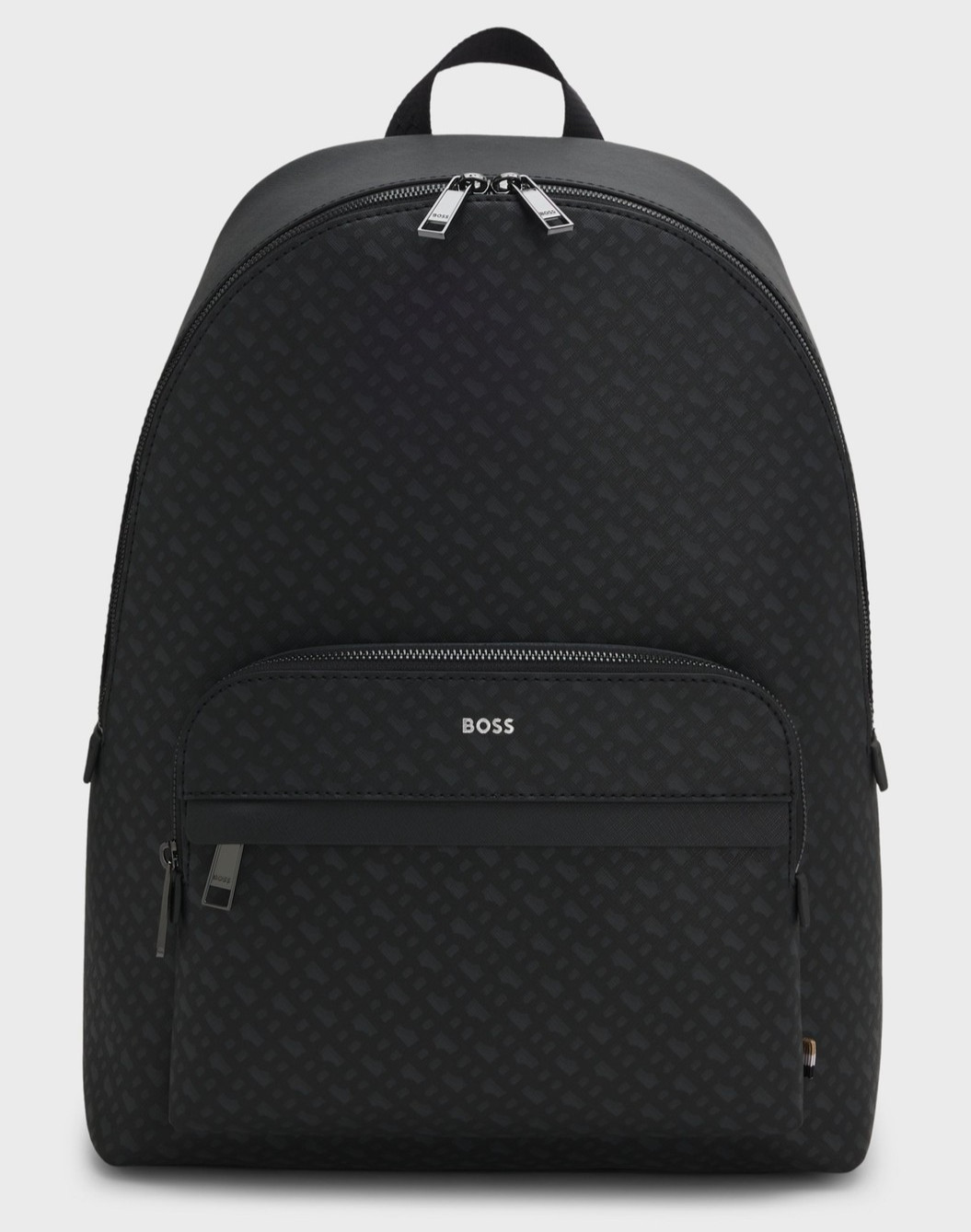 HUGO BOSS $330 MONOGRAM BACKPACK Travel BAG Regnerated Leather Black AUTHENTIC