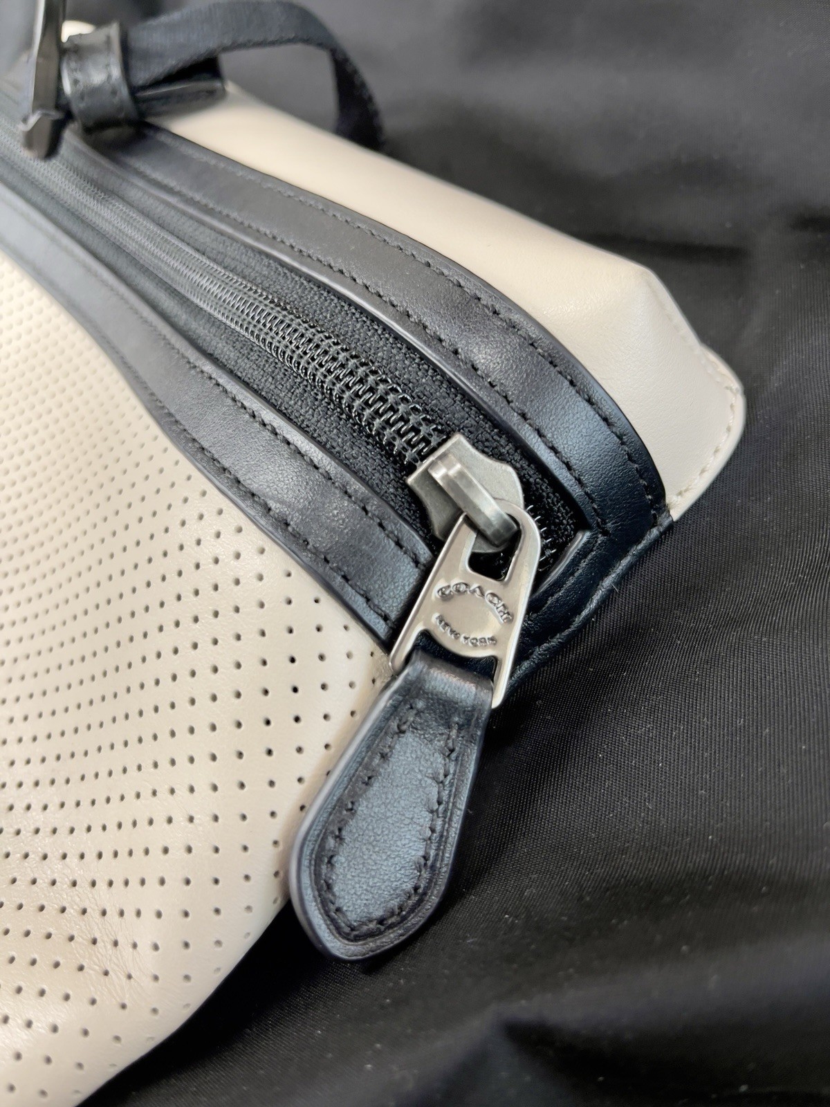 COACH F56662 Explorer Back Pack Perforated Mixed Materials Chalk/Black