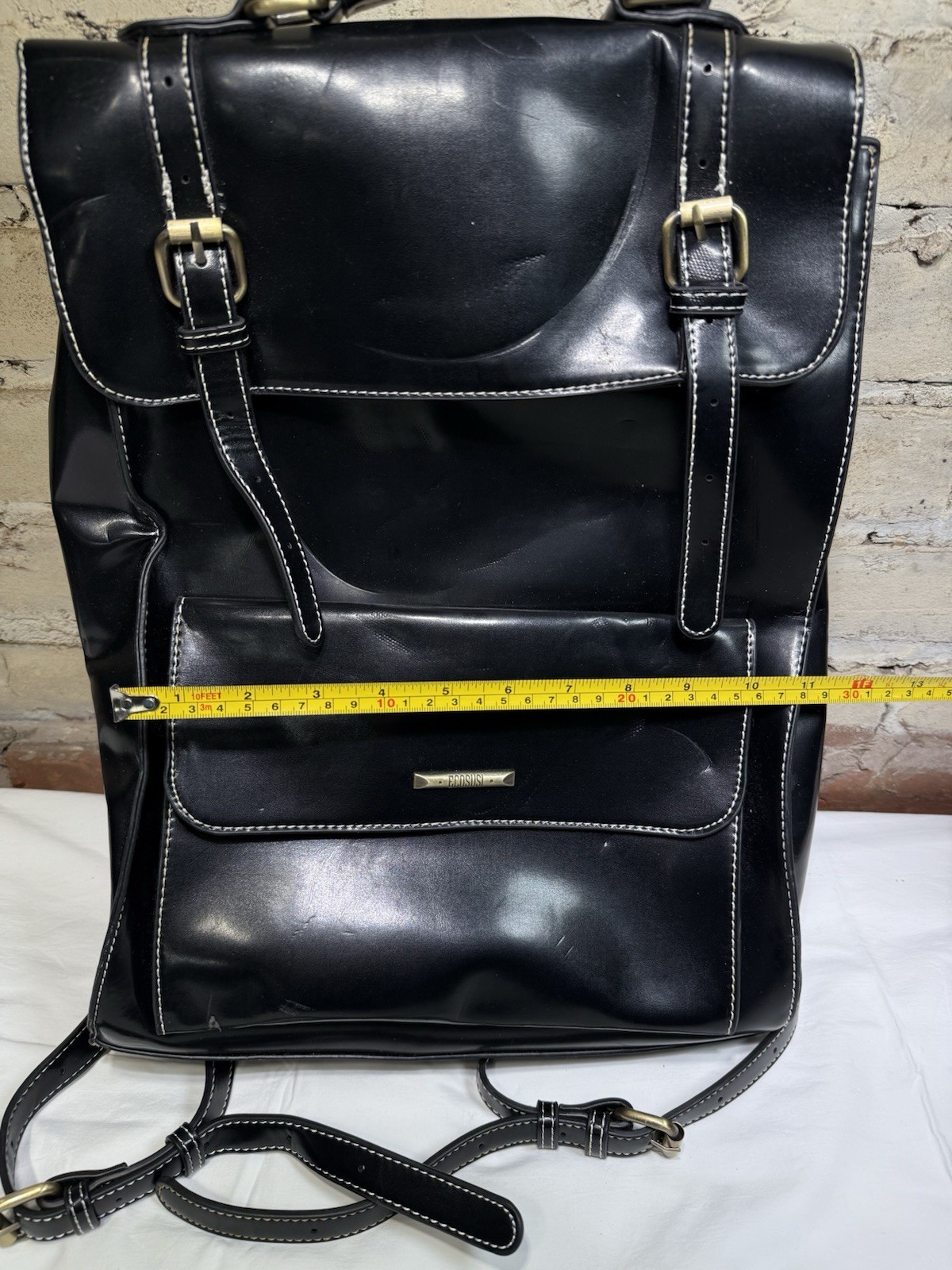 ECOSUSI Laptop Backpack PU Leather Black Vintage.