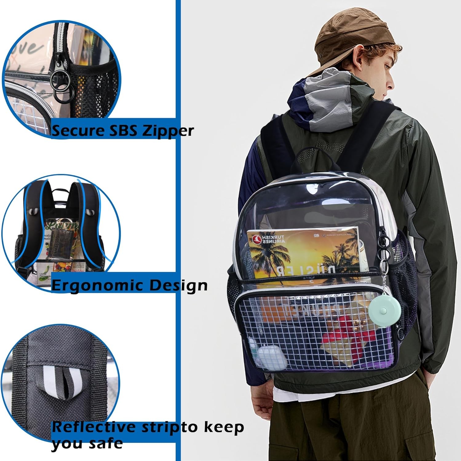Mini Clear Backpack Stadium Approved Clear Bag 12x12x6 Heavy Duty Transparent