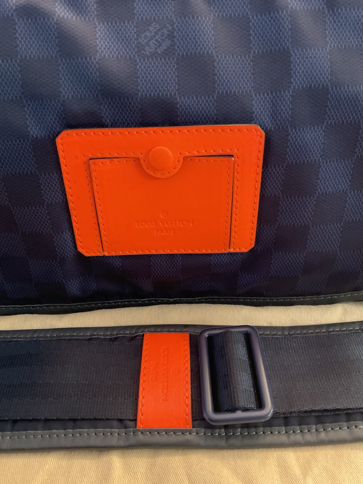 Louis Vuitton Checkered Messenger Bag Blue/Orange Zip Closure. Hard to find.
