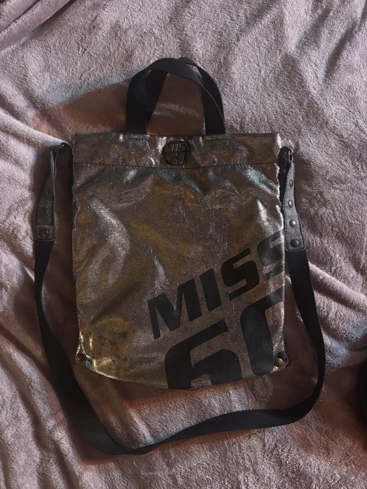 Miss Sixty Silver Italian Leather Crossbody Tote Bag
