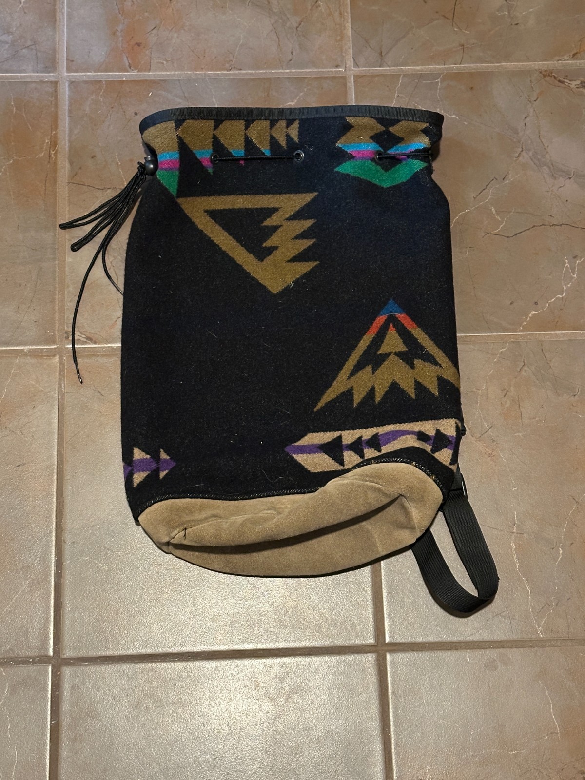 Vintage Pendleton Wool Sling Backpack 90s Aztec Leather Bag Over the shoulder
