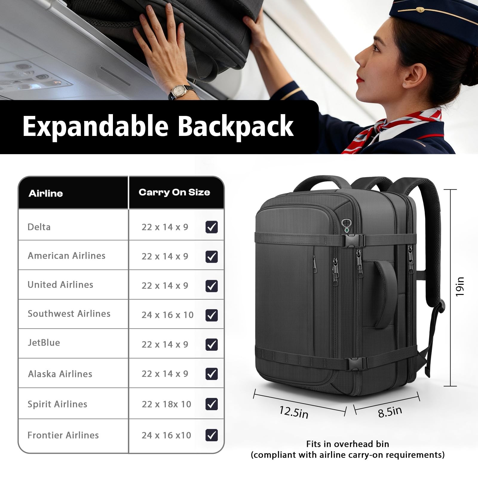 Ample Space Travel Backpack with LifetimeWarranty,Expandable Carry on Backpac…