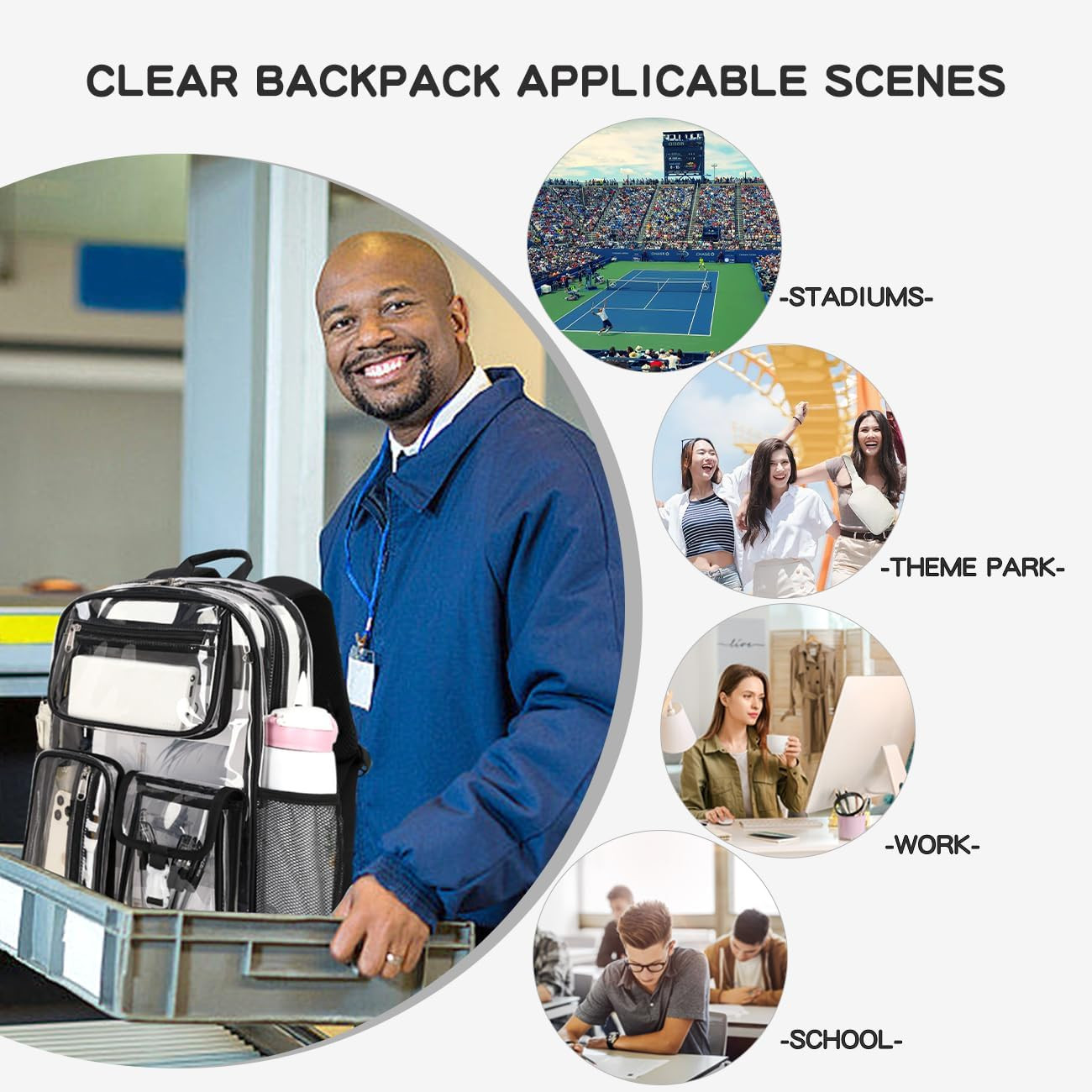 Heavy-Duty Clear Backpack for Stadium Events, TPU Clear Book Bag, 16 X 11 X 5-In
