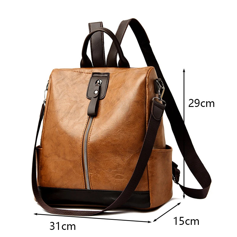 Anti Theft Backpack Faux Leather Large Capacity Travel Laptop Shoulder Bag Women