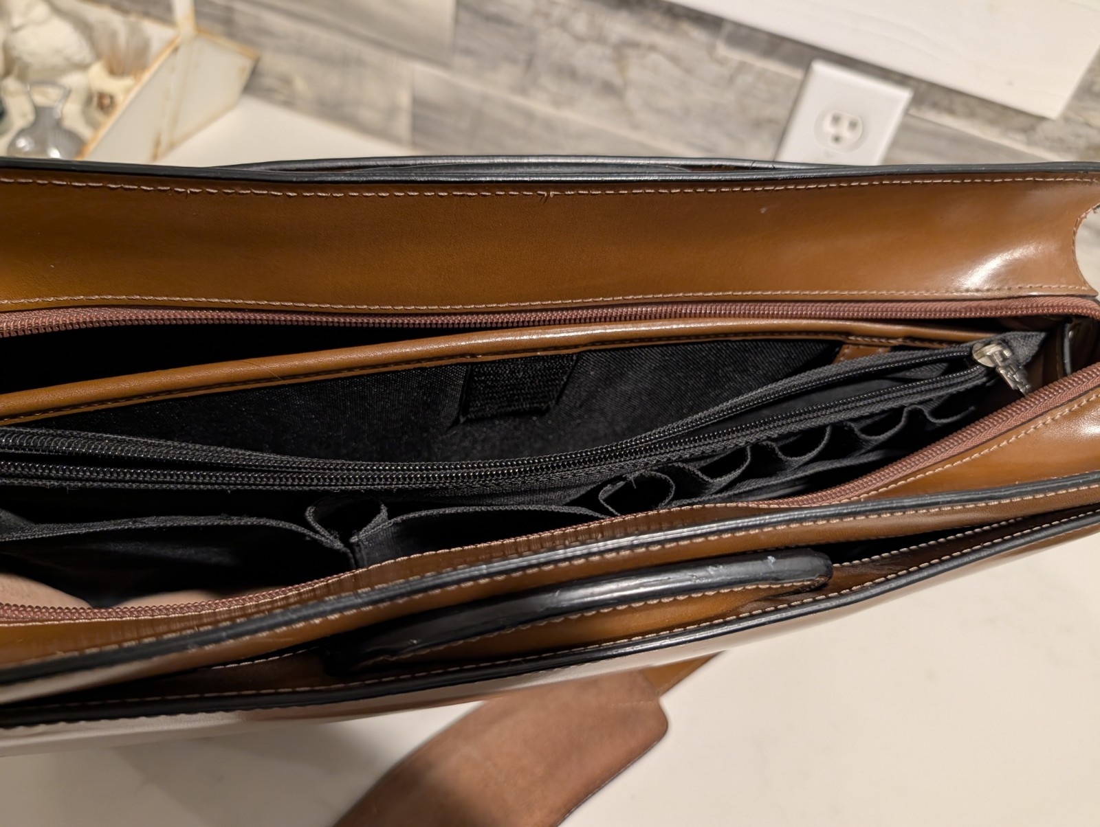 Jack Georges Elements Leather Briefcase Top Zip Double Gusset Cognac 4202
