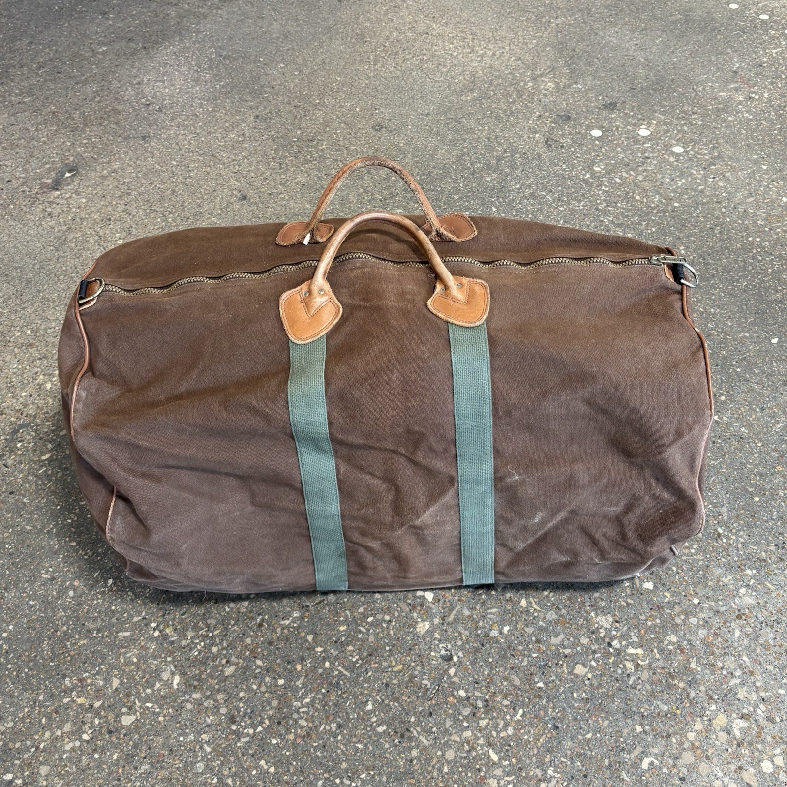 Vintage L.L. Bean Large Duffel Weekender Bag Canvas Leather Trim Sawtooth Tag