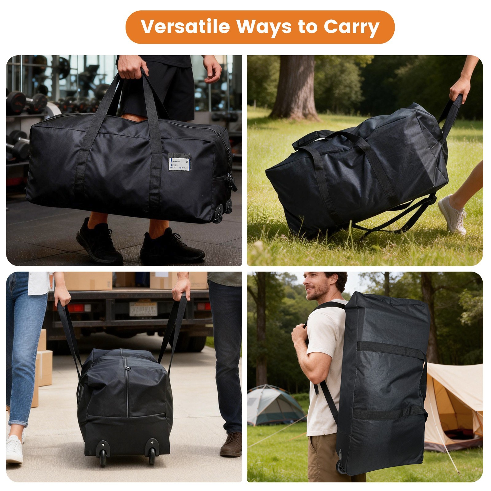 2 Pack Large Duffle Bag with Wheels, 92L Lightweight Foldable Travel Duffle Bag