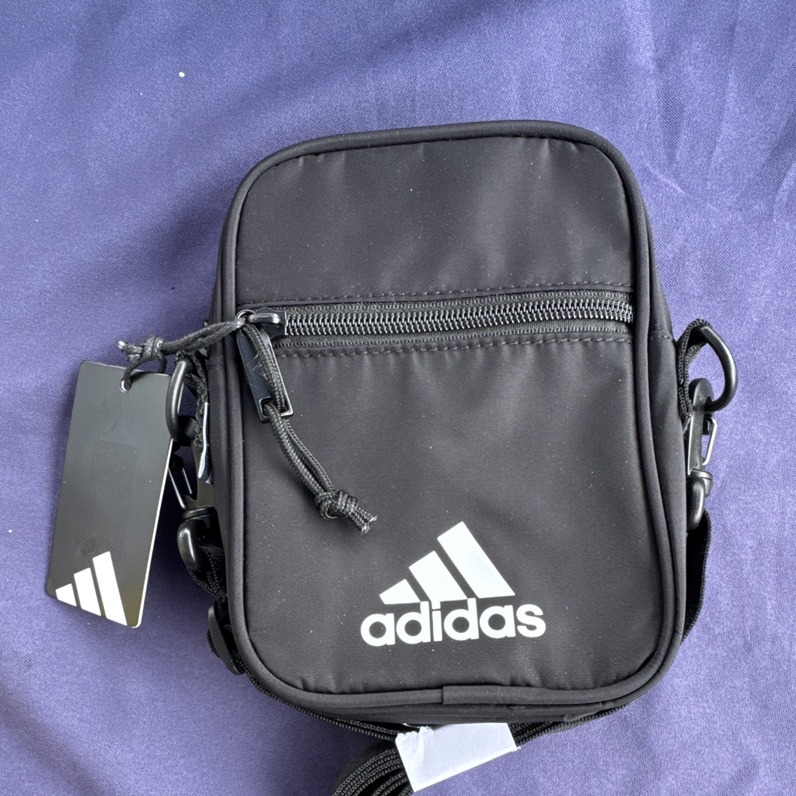 adidas Small Black Crossbody Bag Zip Closure Adjustable Strap Outer Pockets