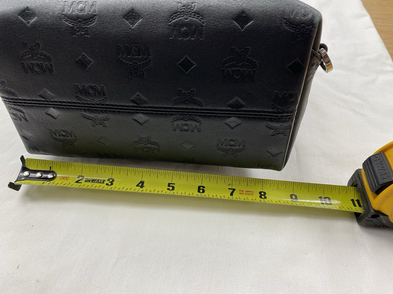 MCM Essential Monogram Leather Small Backpack In Charcoal 10×8.5×4.5 Dark Brown