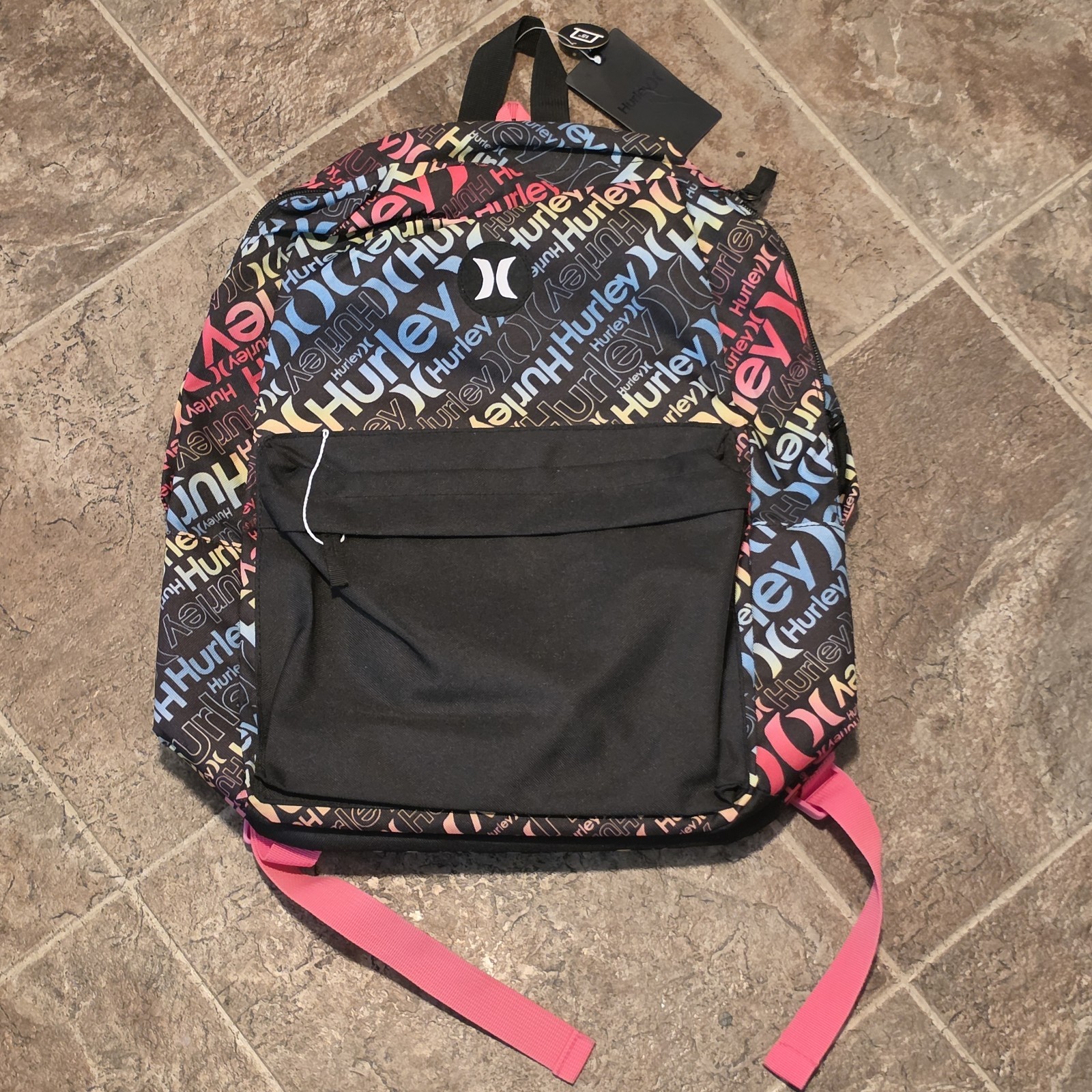 Hurley Dawn Patrol Backpack Black Multicolor Logo NWT School Gym Bag Laptop Pink